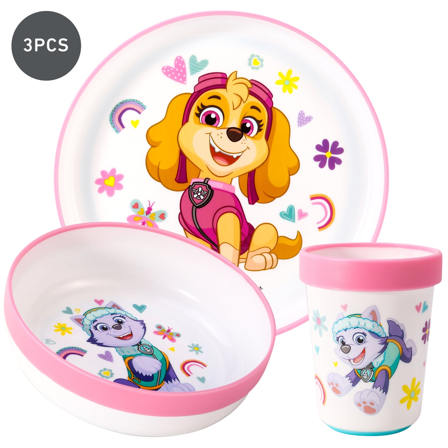 Paw Patrol 3pcs Bicolor Premium Kids Dinner Tableware Set Plate, Bowl & Tumbler, BPA Free