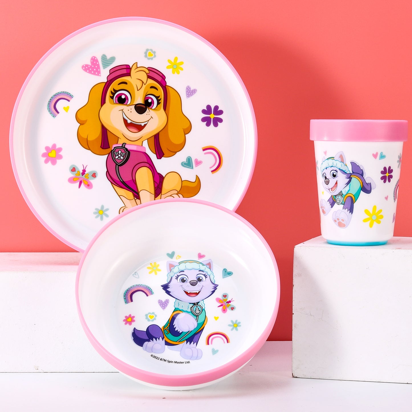 Paw Patrol 3pcs Bicolor Premium Kids Dinner Tableware Set Plate, Bowl & Tumbler, BPA Free