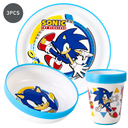 Sonic the Hedgehog 3pcs Bicolor Premium Kids Dinner Tableware Set Plate, Bowl & Tumbler, BPA Free