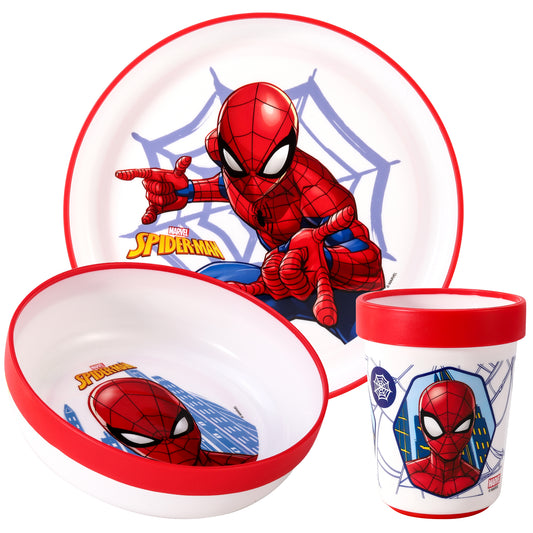Spiderman 3pcs Bicolor Premium Kids Dinner Tableware Set Plate, Bowl & Tumbler, BPA Free
