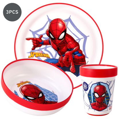 Spiderman 3pcs Bicolor Premium Kids Dinner Tableware Set Plate, Bowl & Tumbler, BPA Free