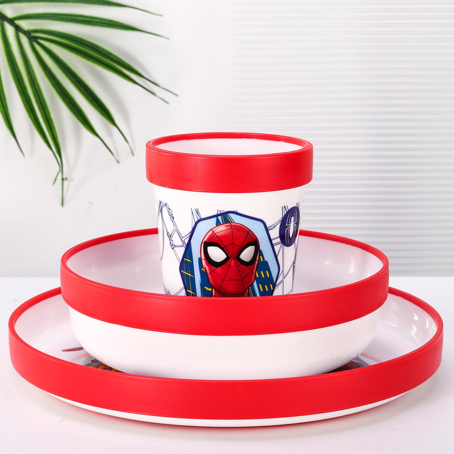 Spiderman 3pcs Bicolor Premium Kids Dinner Tableware Set Plate, Bowl & Tumbler, BPA Free