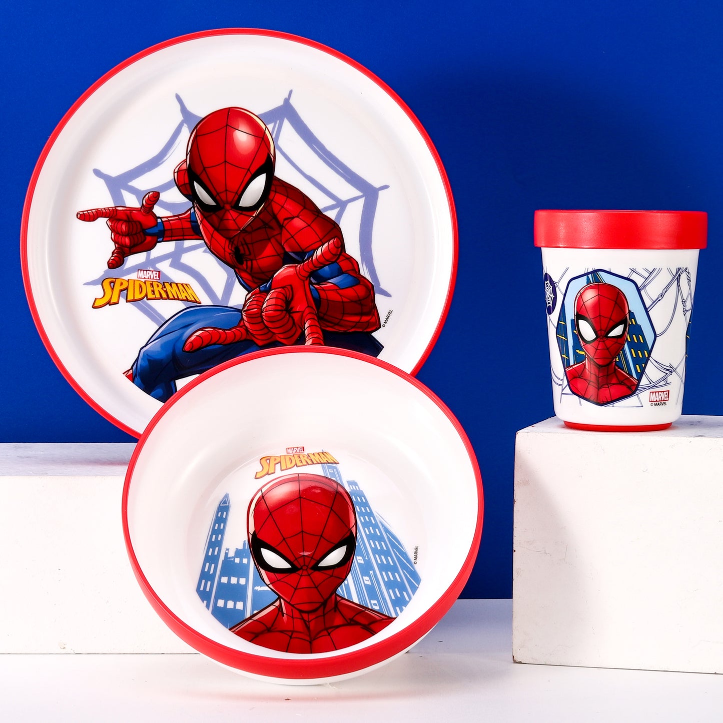 Spiderman 3pcs Bicolor Premium Kids Dinner Tableware Set Plate, Bowl & Tumbler, BPA Free