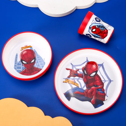 Spiderman 3pcs Bicolor Premium Kids Dinner Tableware Set Plate, Bowl & Tumbler, BPA Free