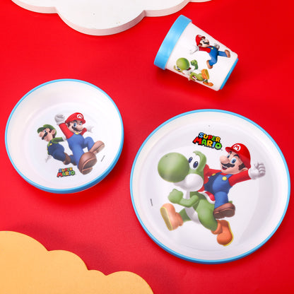 Super Mario 3pcs Bicolor Premium Kids Dinner Tableware Set Plate, Bowl & Tumbler, BPA Free