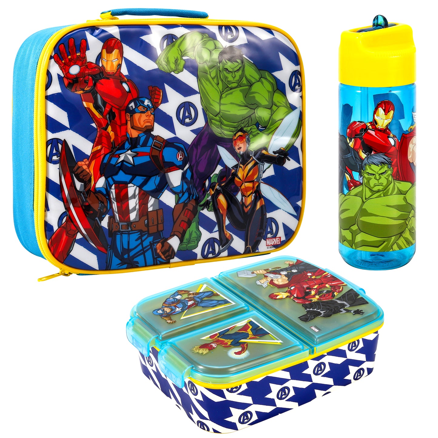 Avengers Kids Childrens Lunch Box Set – Insulated Lunch Bag, Multicompartment Lunch Box & 540ml Water Bottle - School Travel Lunch Food Set, BPA Free