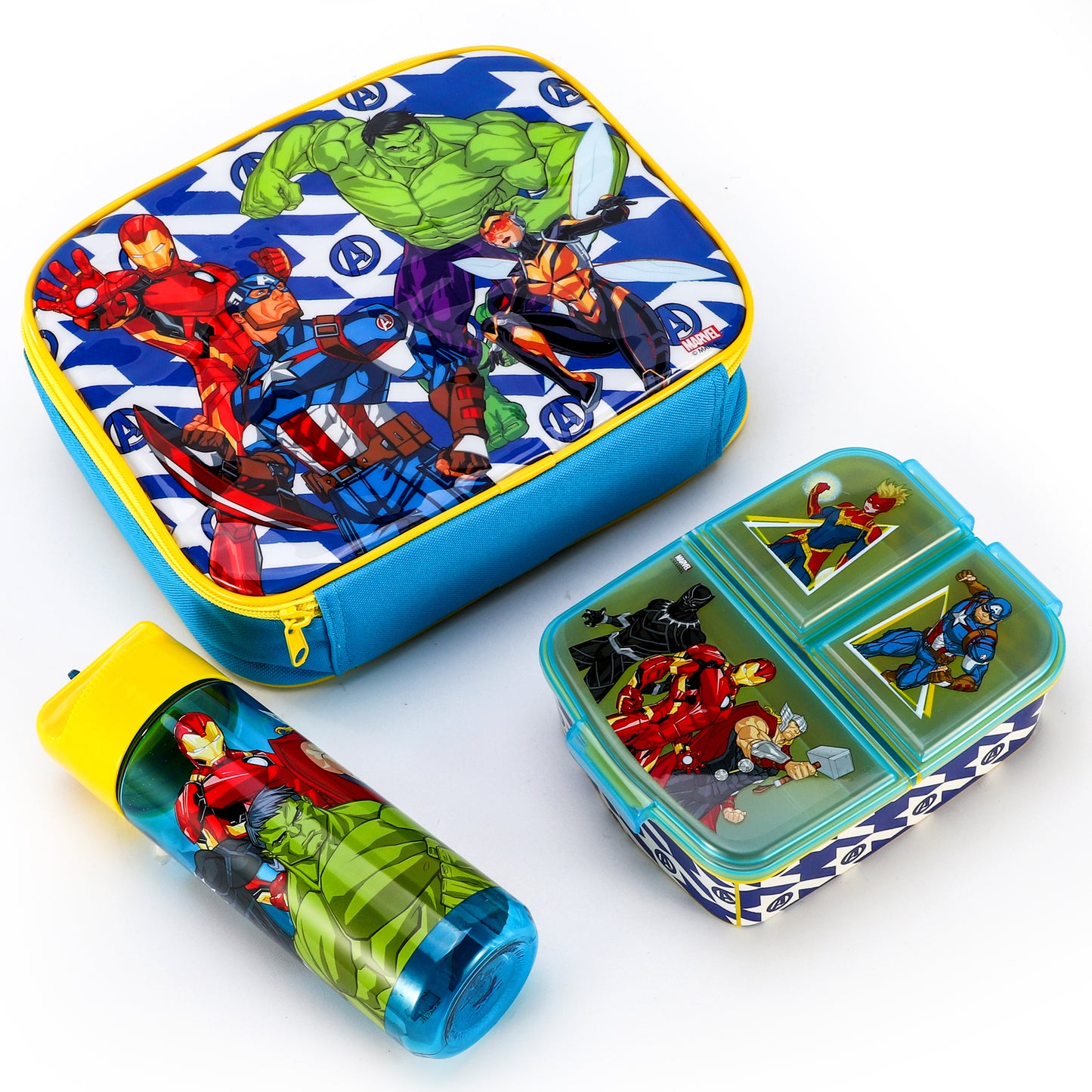 Avengers Kids Childrens Lunch Box Set – Insulated Lunch Bag, Multicompartment Lunch Box & 540ml Water Bottle - School Travel Lunch Food Set, BPA Free