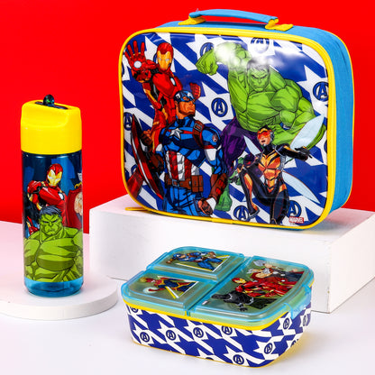 Avengers Kids Childrens Lunch Box Set – Insulated Lunch Bag, Multicompartment Lunch Box & 540ml Water Bottle - School Travel Lunch Food Set, BPA Free