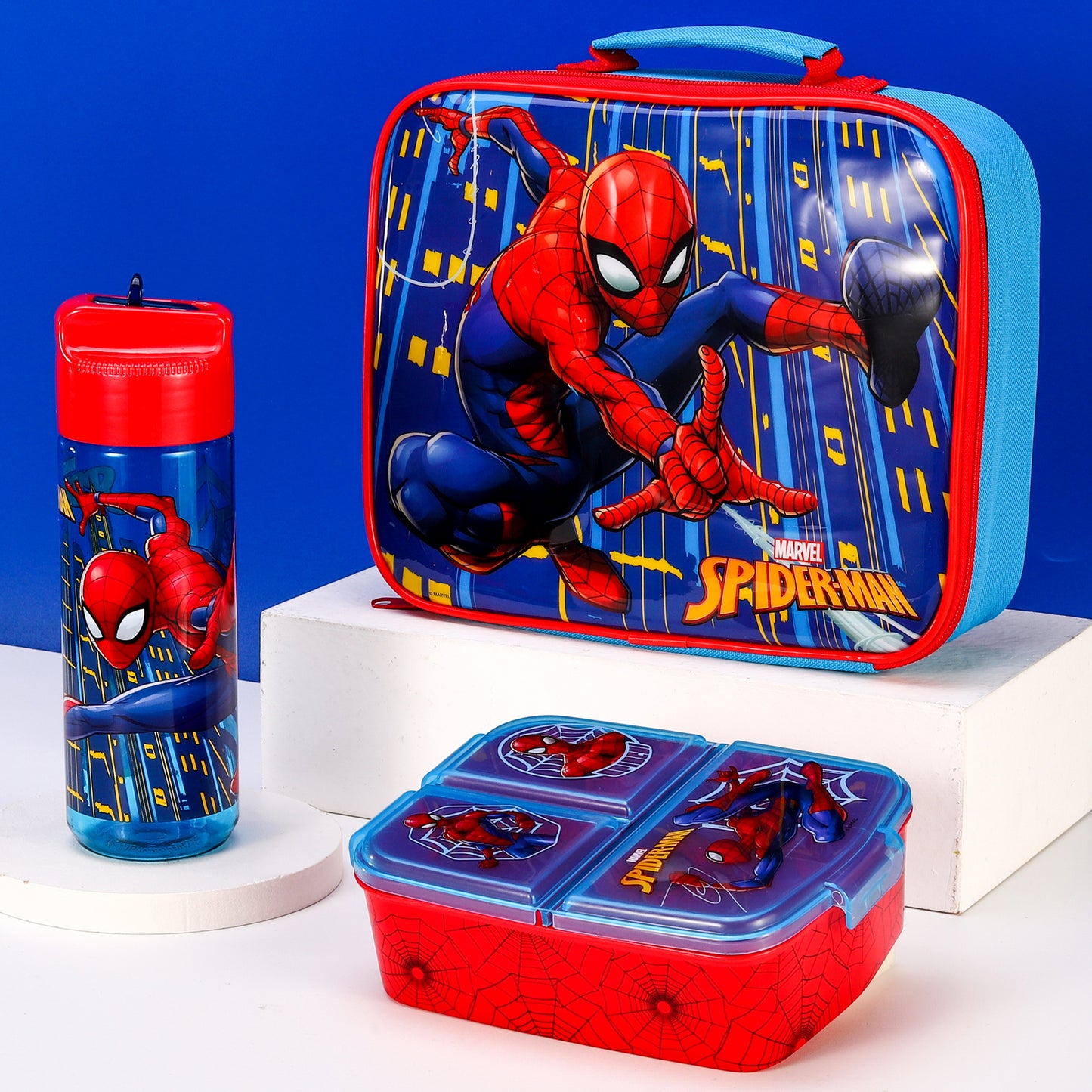 Spiderman Kids Childrens Lunch Box Set – Insulated Lunch Bag, Multicompartment Lunch Box & 540ml Water Bottle - School Travel Lunch Food Set, BPA Free