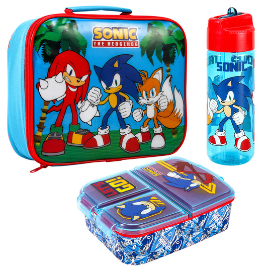 Sonic the Hedgehog Kids Childrens Lunch Box Set – Insulated Lunch Bag, Multicompartment Lunch Box & 540ml Water Bottle - School Travel Lunch Food Set, BPA Free