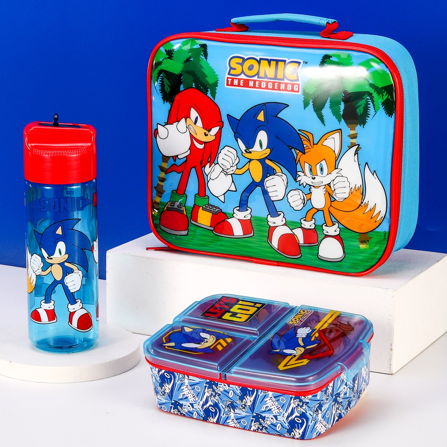 Sonic the Hedgehog Kids Childrens Lunch Box Set – Insulated Lunch Bag, Multicompartment Lunch Box & 540ml Water Bottle - School Travel Lunch Food Set, BPA Free