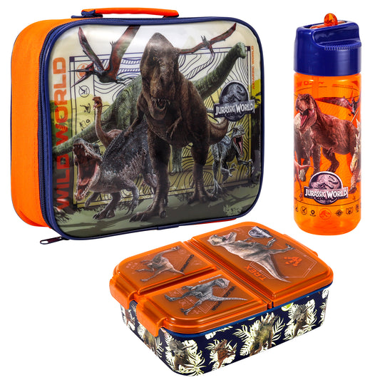 Jurassic World Kids Childrens Lunch Box Set – Insulated Lunch Bag, Multicompartment Lunch Box & 540ml Water Bottle - School Travel Lunch Food Set, BPA Free