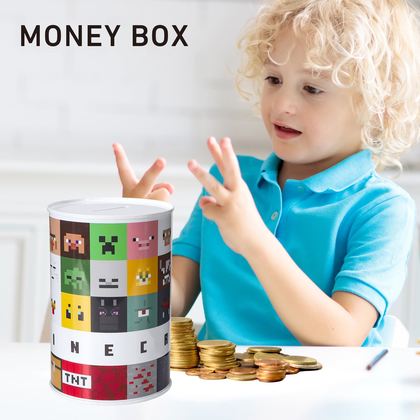 Minecraft Kids Money Piggy Bank Coin Saving Cash Tin Metal Box Boys Girls Multicolour