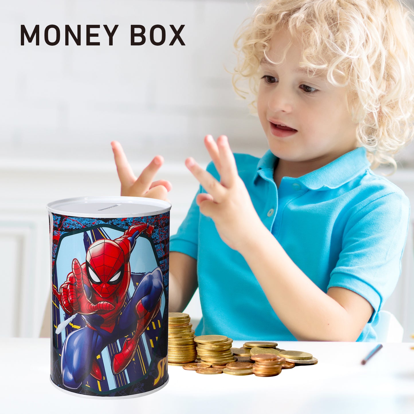 Spiderman Kids Money Piggy Bank Coin Saving Cash Tin Metal Box Boys Girls Multicolour