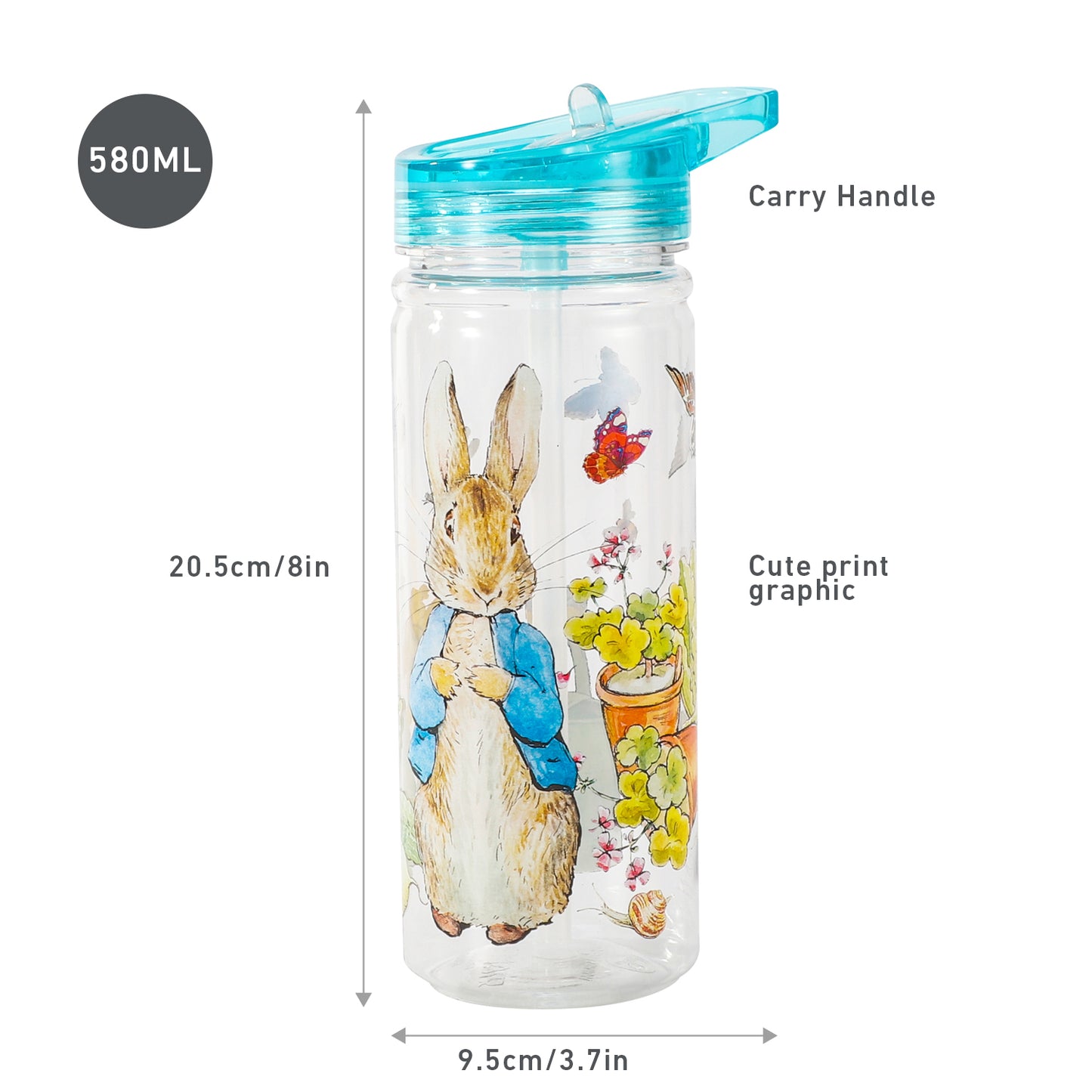 Petter Rabbit 580ml Water Bottle for Kids, School Drinks Bottle Made of Durable Tritan BPA Free