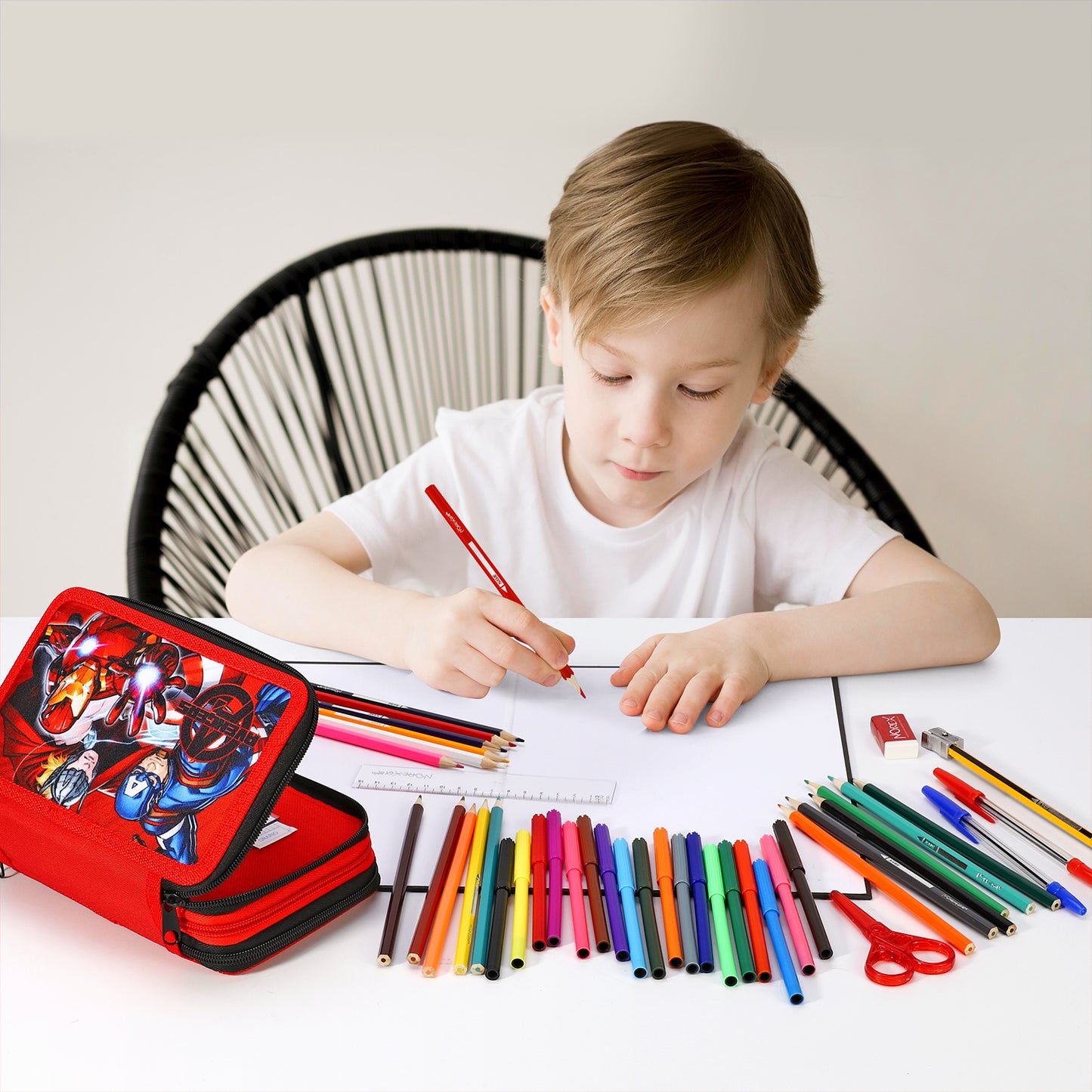 Marvel Avengers 3 Tier Large Pencil Case Multi Compartment School Supplies Stationery Colouring Pens Pencils Sets