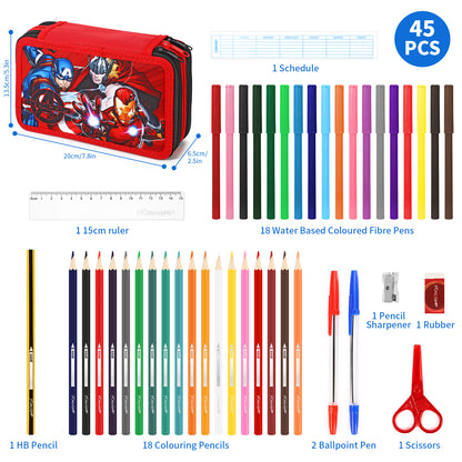 Marvel Avengers 3 Tier Large Pencil Case Multi Compartment School Supplies Stationery Colouring Pens Pencils Sets