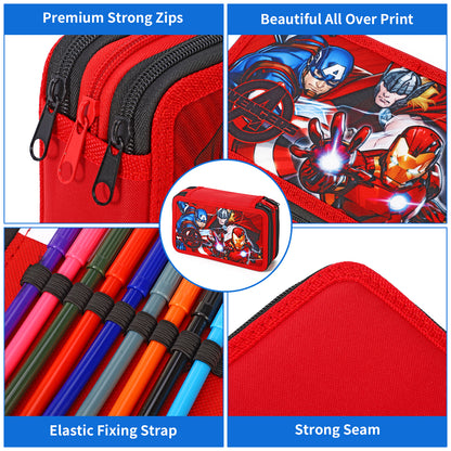 Marvel Avengers 3 Tier Large Pencil Case Multi Compartment School Supplies Stationery Colouring Pens Pencils Sets