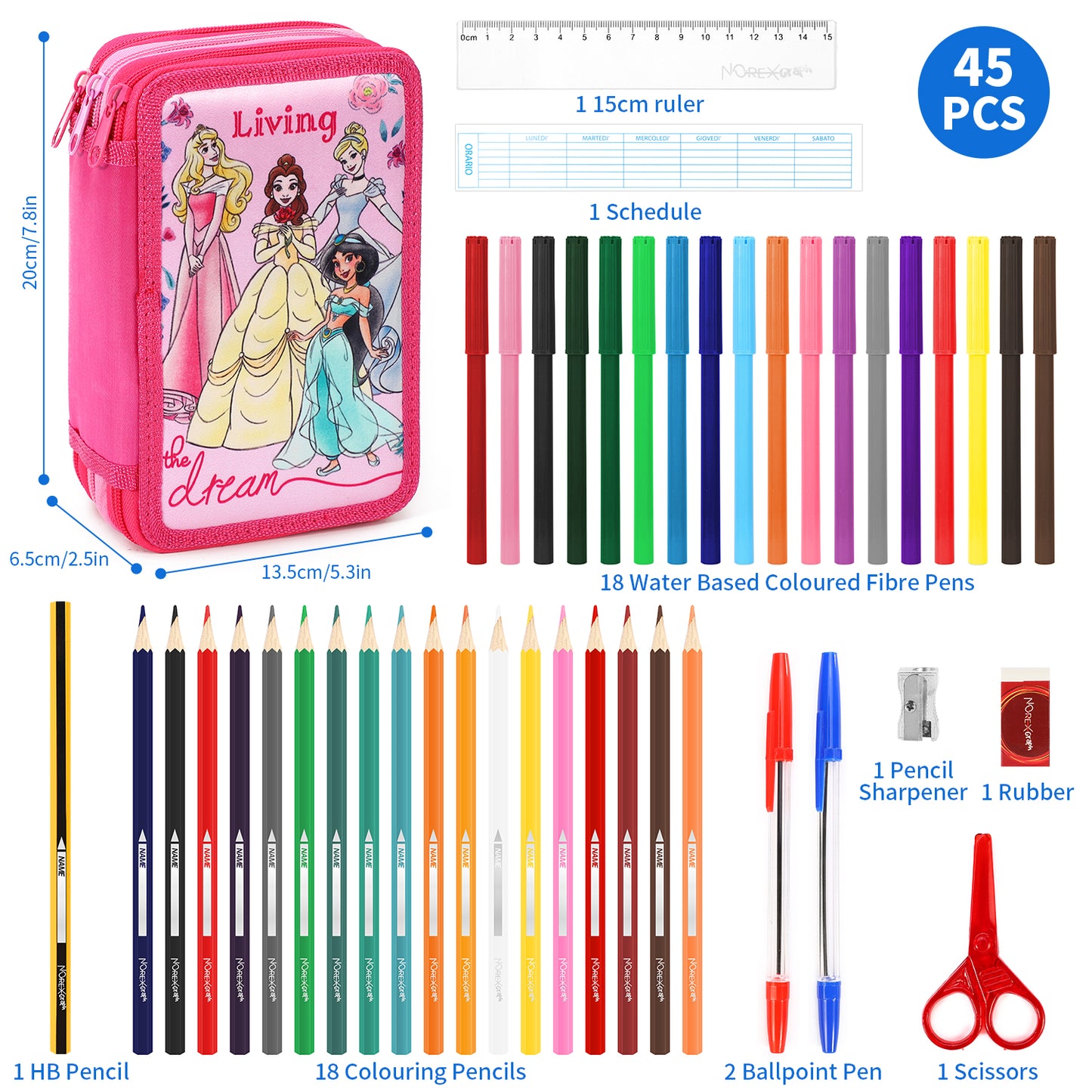 Disney Princess 3 Tier Large Pencil Case Multi Compartment School Supplies Stationery Colouring Pens Pencils Sets