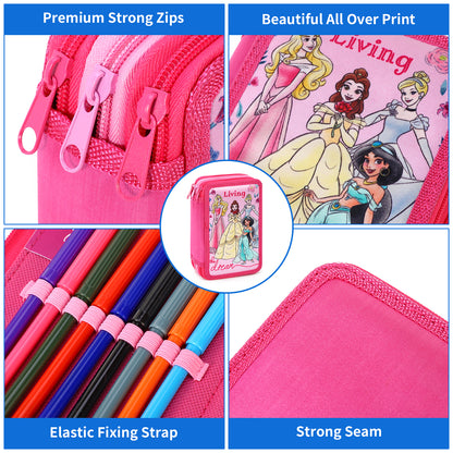 Disney Princess 3 Tier Large Pencil Case Multi Compartment School Supplies Stationery Colouring Pens Pencils Sets