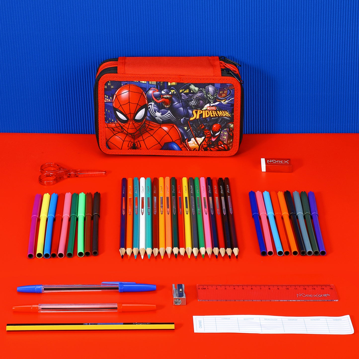 Spiderman 3 Tier Large Pencil Case Multi Compartment School Supplies Stationery Colouring Pens Pencils Sets