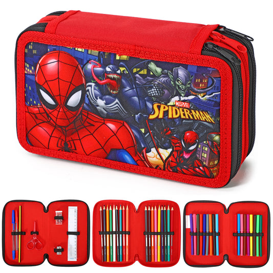 Spiderman 3 Tier Large Pencil Case Multi Compartment School Supplies Stationery Colouring Pens Pencils Sets