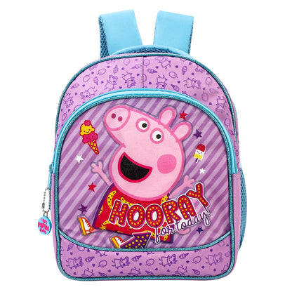 Peppa Pig Kids Childrens Premium Backpack School Rucksack Travel Bag with side mesh pockets and front zipped pocket, Multicolour