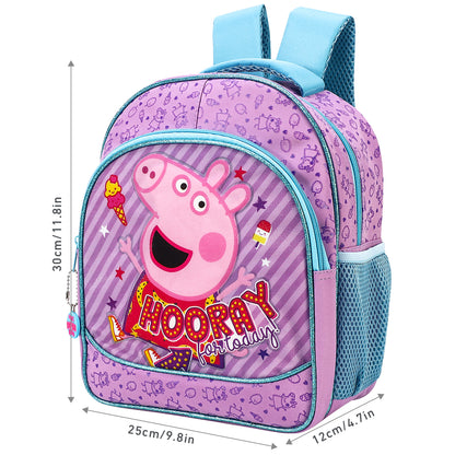 Peppa Pig Kids Childrens Premium Backpack School Rucksack Travel Bag with side mesh pockets and front zipped pocket, Multicolour