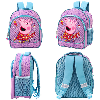 Peppa Pig Kids Childrens Premium Backpack School Rucksack Travel Bag with side mesh pockets and front zipped pocket, Multicolour