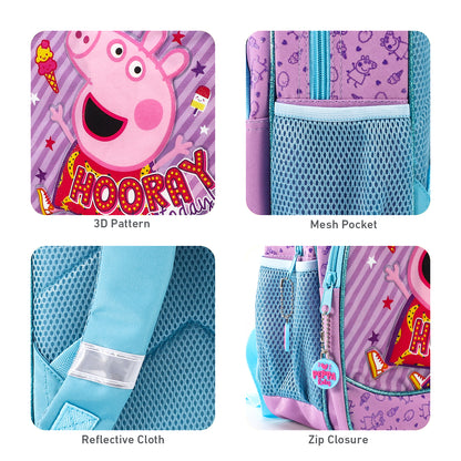 Peppa Pig Kids Childrens Premium Backpack School Rucksack Travel Bag with side mesh pockets and front zipped pocket, Multicolour