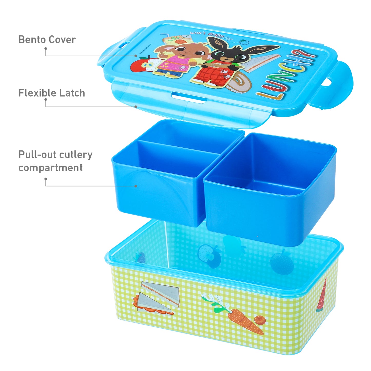 Bing Kids Rectangular Lunch Bento Food Box Container with Removable Compartments 1200ml Leak Proof, BPA Free