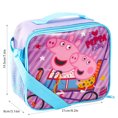 Peppa Pig Rectangular Insulated Lunch Box Bag for Boys and Girls, Perfect Size for Packing Hot or Cold Snacks for School and Travel, BPA Free