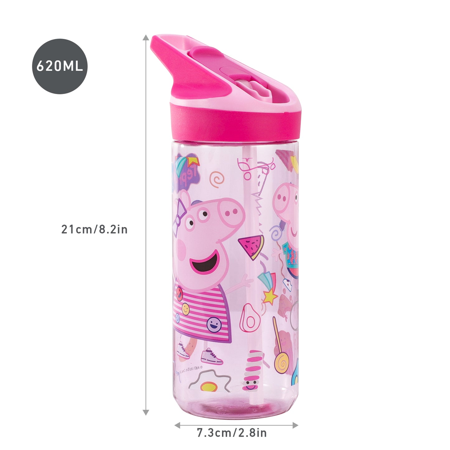 Peppa Pig 620ml Water Bottle for Kids, School Drinks Bottle Made of Durable Tritan, Bpa Free, Peppa Pig Haze