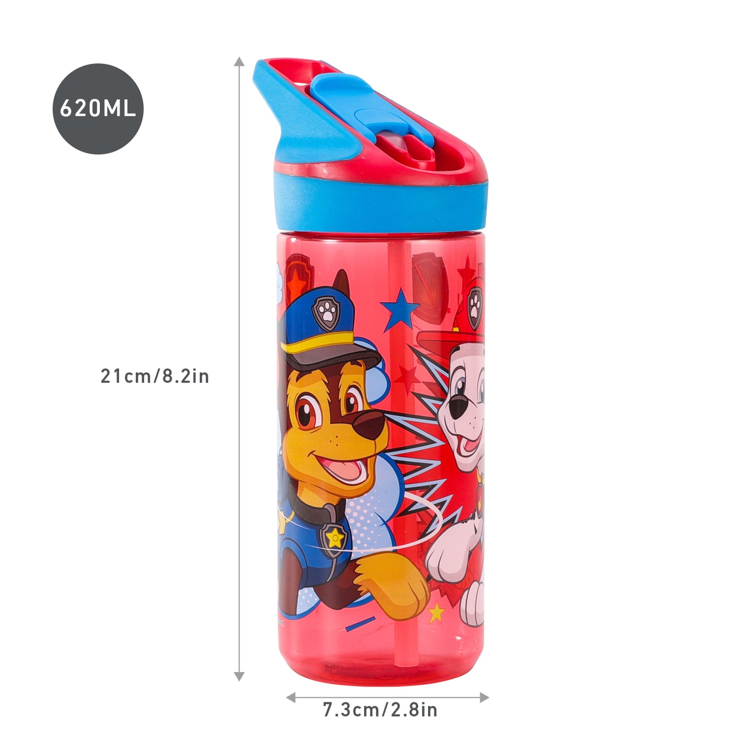 Paw Patrol 620ml Water Bottle for Kids, School Drinks Bottle Made of Durable Tritan, Bpa Free, Paw Patrol Comic