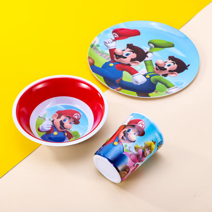 Super Mario 3 Pcs Melamine Set W/O Rim (Plate, Bowl & Tumbler 260 Ml), BPA free