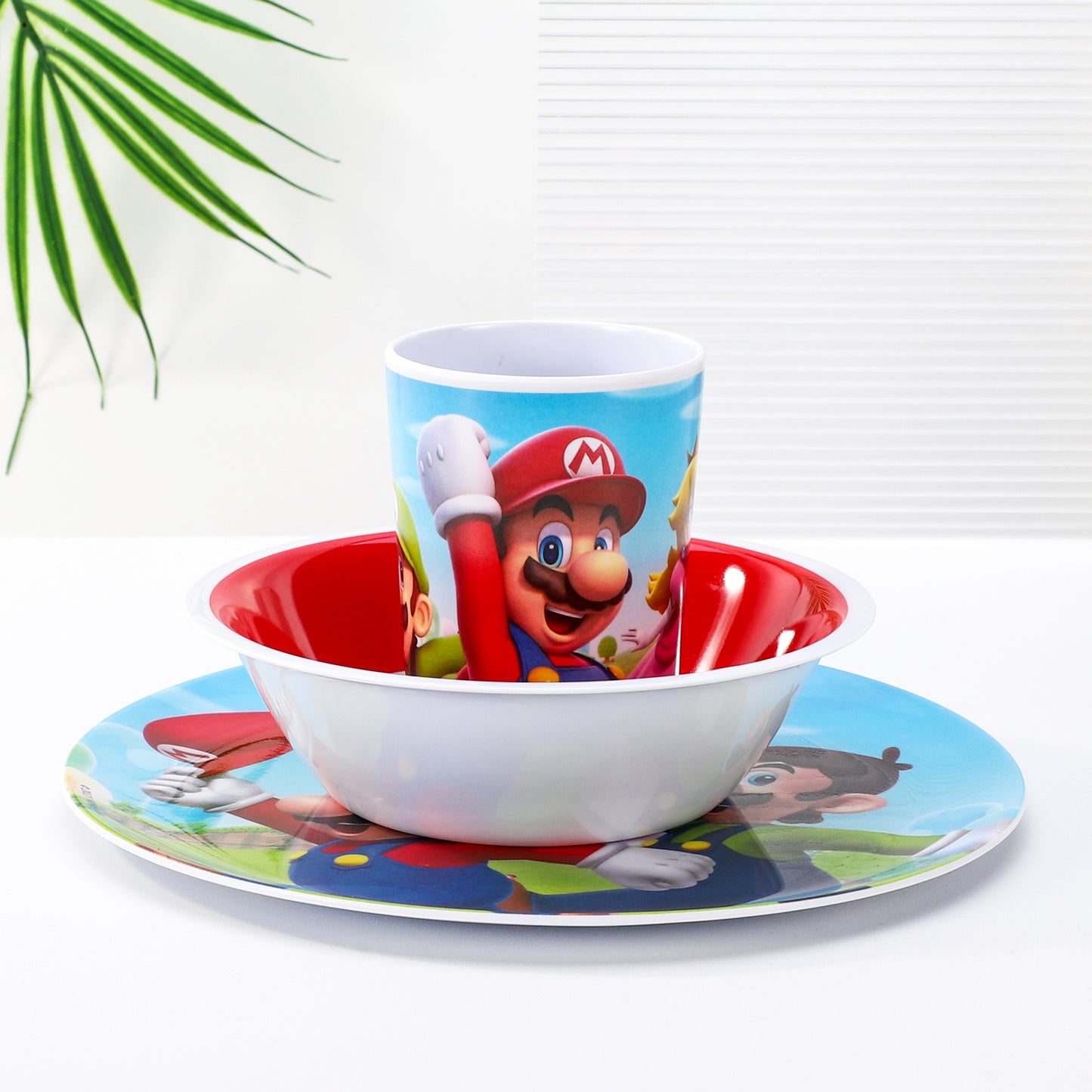 Super Mario 3 Pcs Melamine Set W/O Rim (Plate, Bowl & Tumbler 260 Ml), BPA free