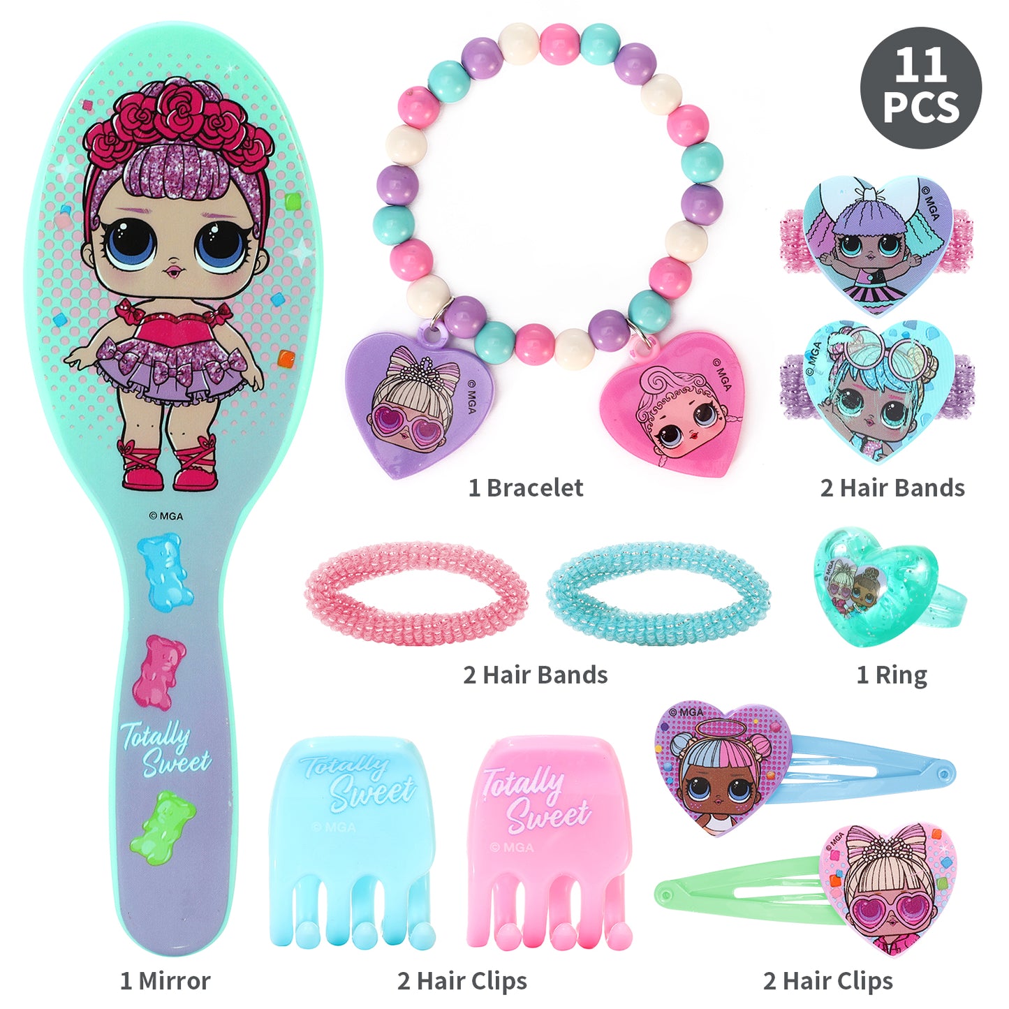 LOL 11pcs Girls Kids Hair Accessories Clips Comb Bands and Beauty Set