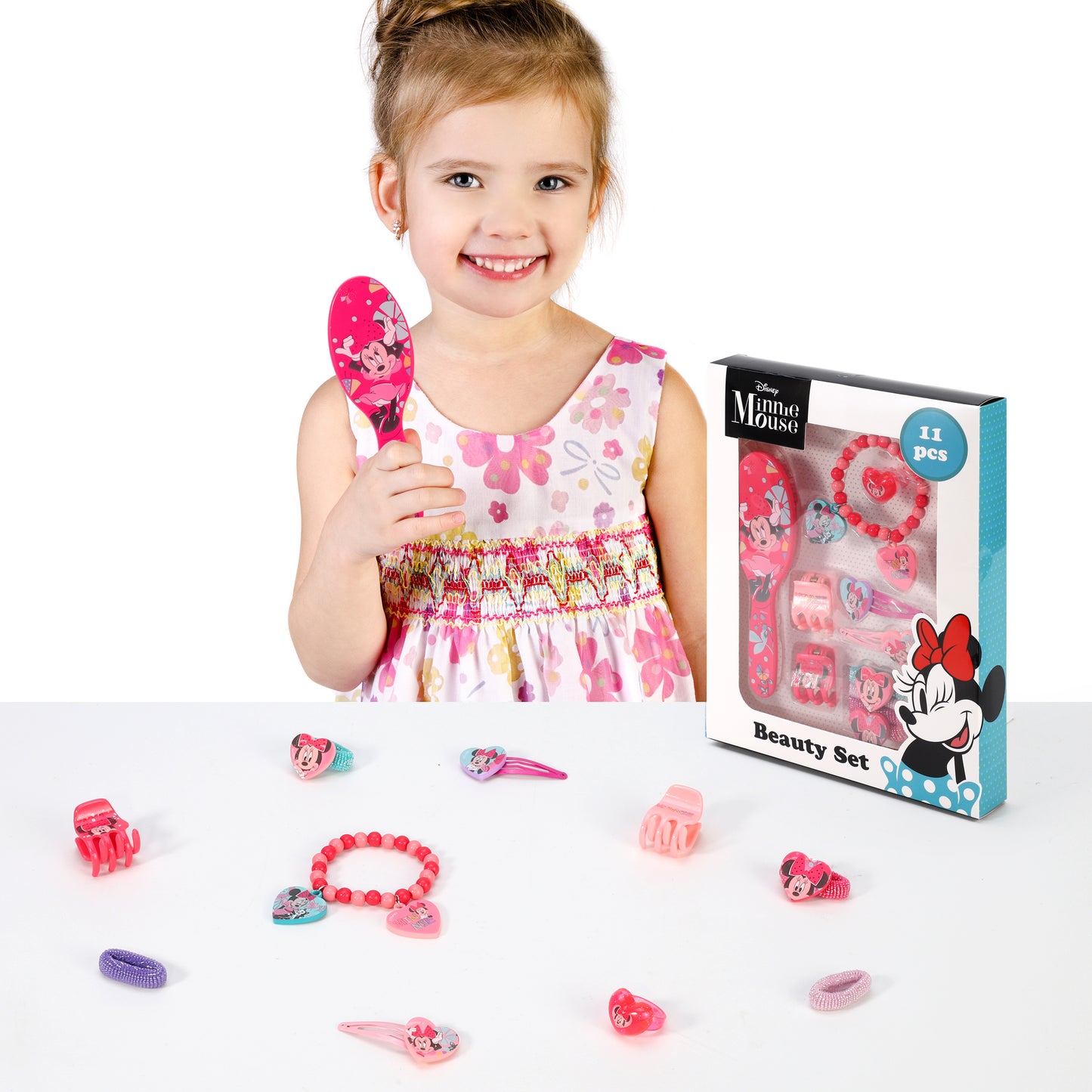 Minnie Mouse 11pcs Girls Kids Hair Accessories Clips Comb Bands and Beauty Set