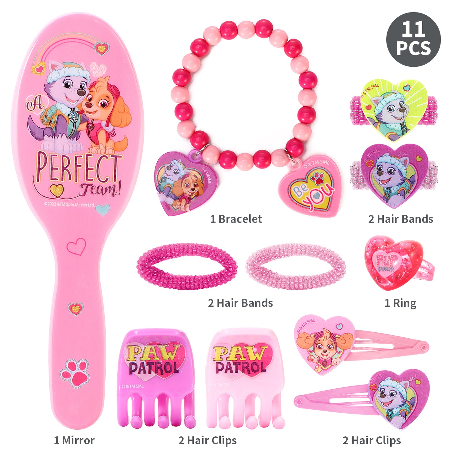 Paw Patrol 11pcs Girls Kids Hair Accessories Clips Comb Bands and Beauty Set