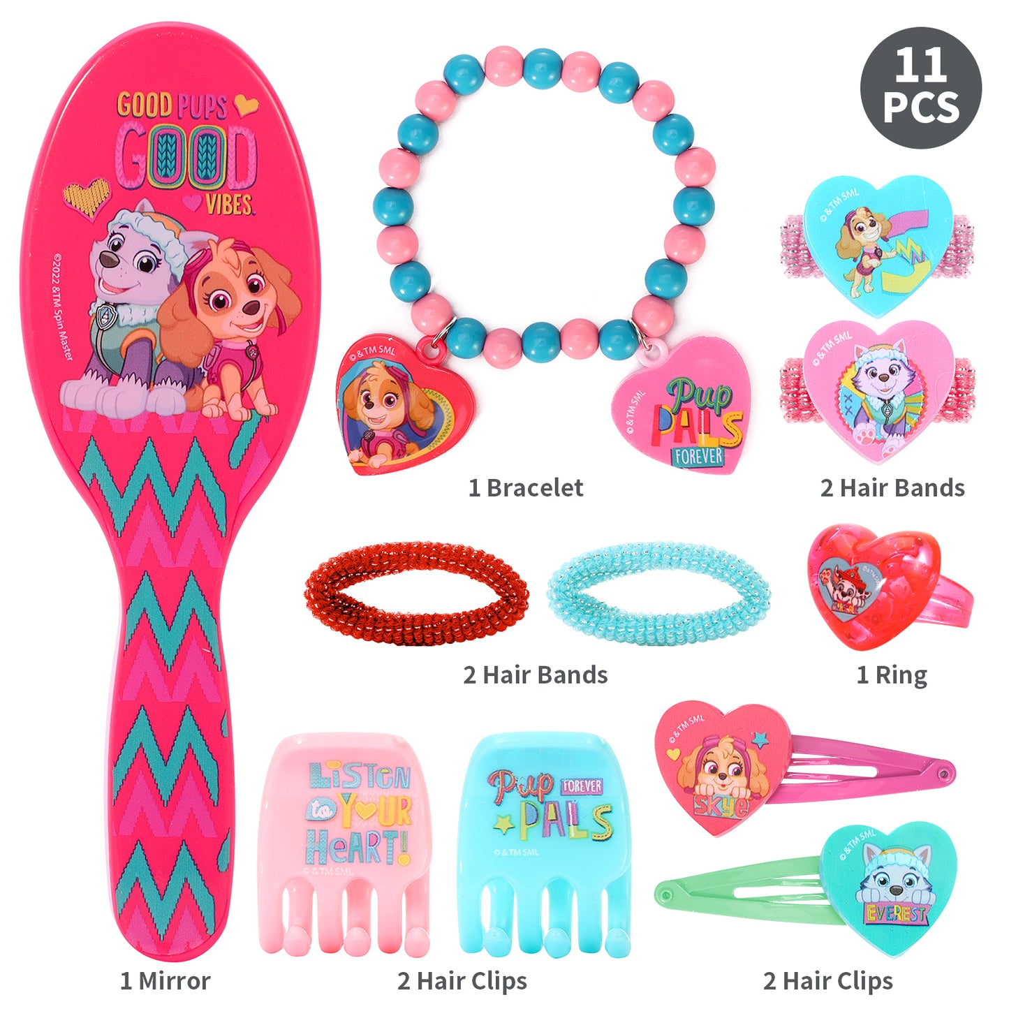 Paw Patrol 11pcs Girls Kids Hair Accessories Clips Comb Bands and Beauty Set