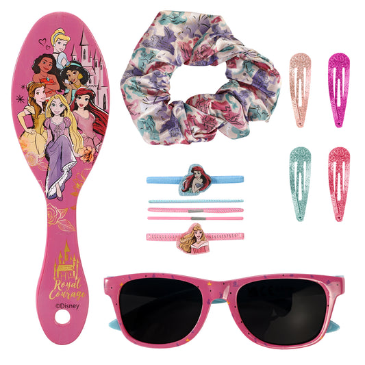 Disney Princess 12pc Girls Kids Sunglasses Hair Accessories Comb Clips Bands Beauty Set with Carry Case