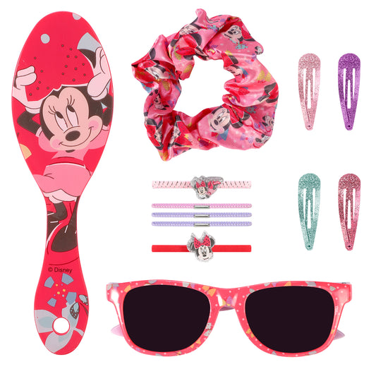 Minnie Mouse 12pc Girls Kids Sunglasses Hair Accessories Comb Clips Bands Beauty Set with Carry Case