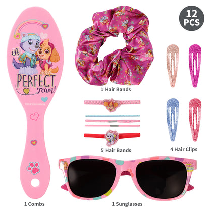 Paw Patrol 12pc Girls Kids Sunglasses Hair Accessories Comb Clips Bands Beauty Set with Carry Case