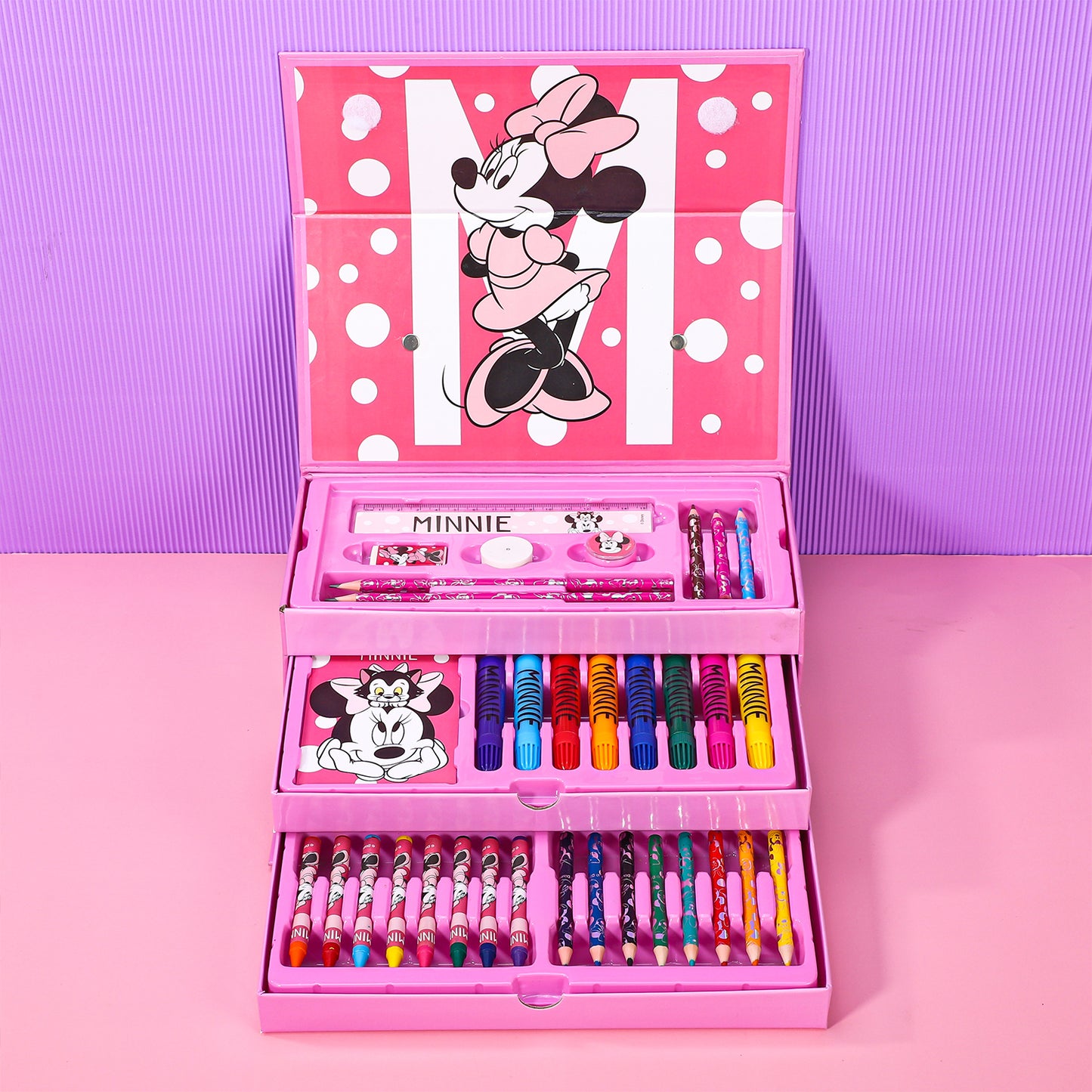 Minnie Mouse 34pc Kids Colouring Art Stationery Set with Watercolour Felt Tip Pens Crayons and Pencils Travel Set for Children