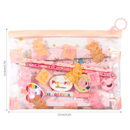 Peppa Pig 9pcs Transparent Filled Pencil Case Stationery Set Waterproof Boys Girls Kids Children School Travel Exam