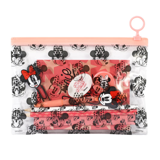 Minnie Mouse 9pcs Transparent Filled Pencil Case Stationery Set Waterproof Boys Girls Kids Children School Travel Exam