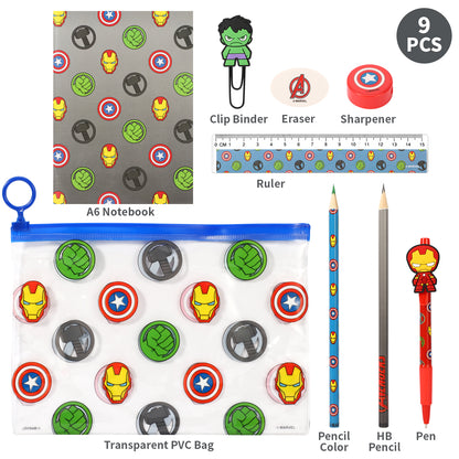 Avengers 9pcs Transparent Filled Pencil Case Stationery Set Waterproof Boys Girls Kids Children School Travel Exam
