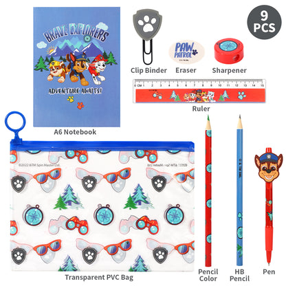 Paw Patrol 9pcs Transparent Filled Pencil Case Stationery Set Waterproof Boys Girls Kids Children School Travel Exam