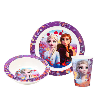 Frozen 3pcs Premium, Bicolour Kids Dinner Tableware Set Plate, Bowl & Tumbler, BPA Free