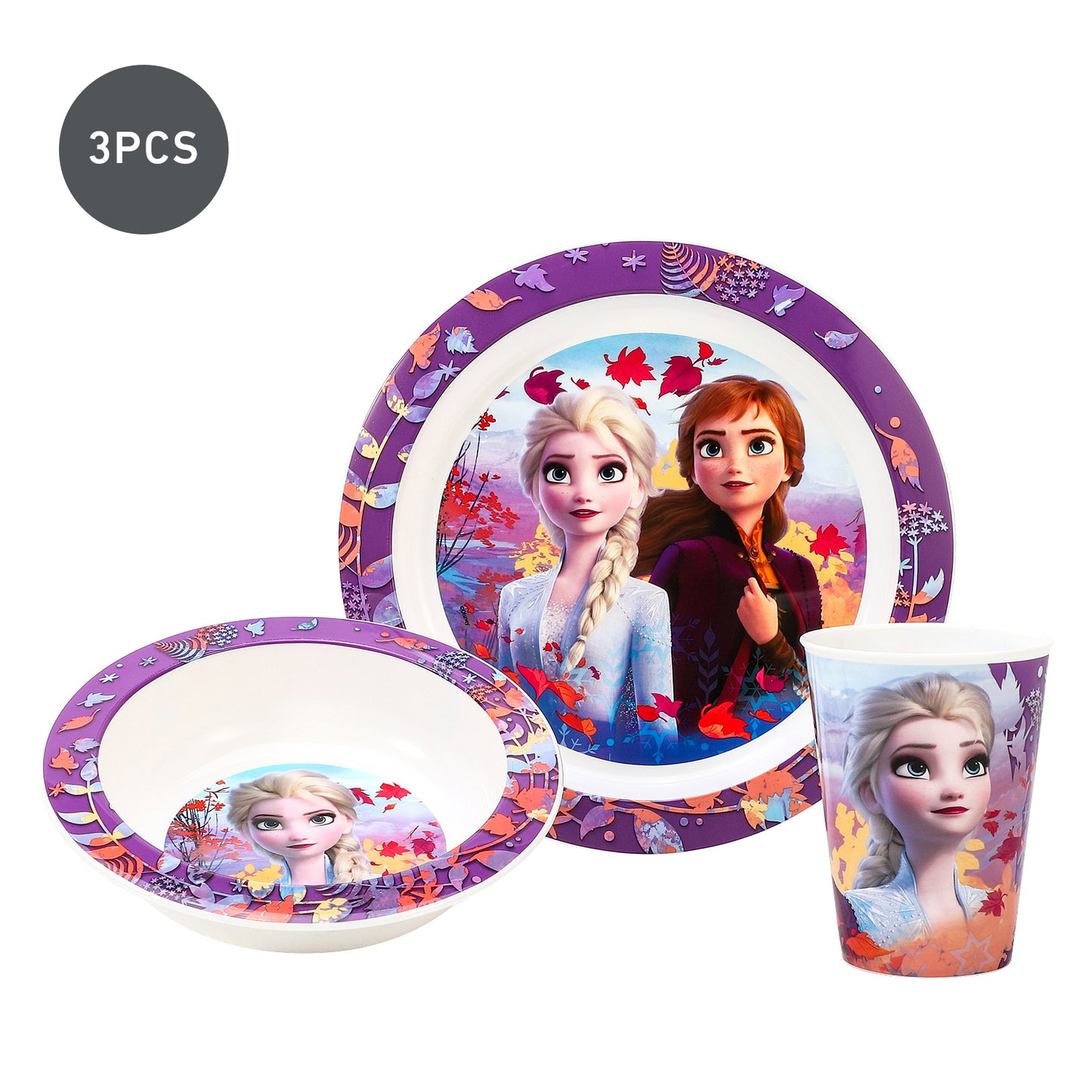 Frozen 3pcs Premium, Bicolour Kids Dinner Tableware Set Plate, Bowl & Tumbler, BPA Free